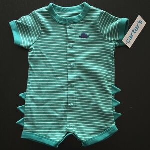 Carter's Aqua/Green Striped Dinosaur Bodysuit